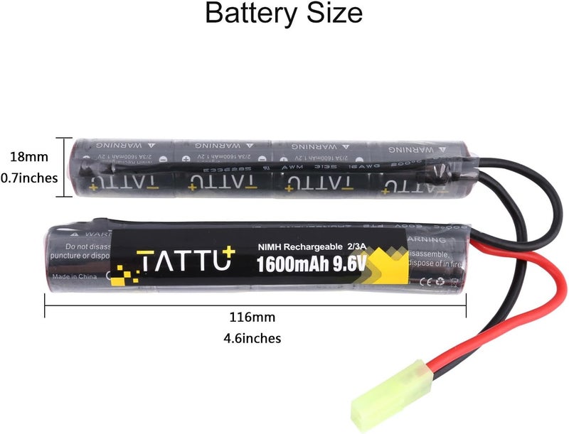 TATTU 9.6V NiMH Battery 1600mAh Butterfly Nunchuck Stick Rechargeable Battery Pack with TMY Connector for Airsoft ICS CA TM SRC JG G36 G&M733 - Image 2