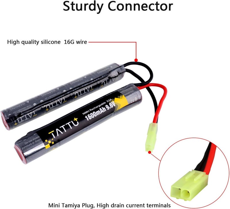 TATTU 9.6V NiMH Battery 1600mAh Butterfly Nunchuck Stick Rechargeable Battery Pack with TMY Connector for Airsoft ICS CA TM SRC JG G36 G&M733 - Image 4
