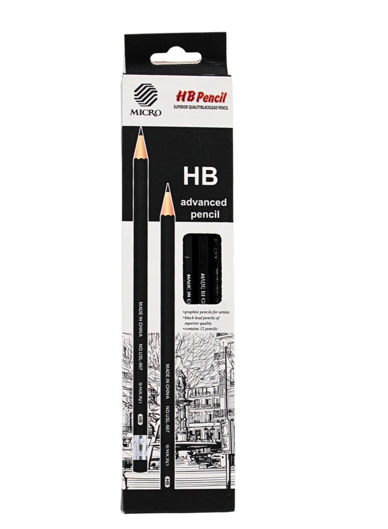 MICRO HB Advanced Graphite Pencils, Black,  Pack of 12, For Artists - Image 2