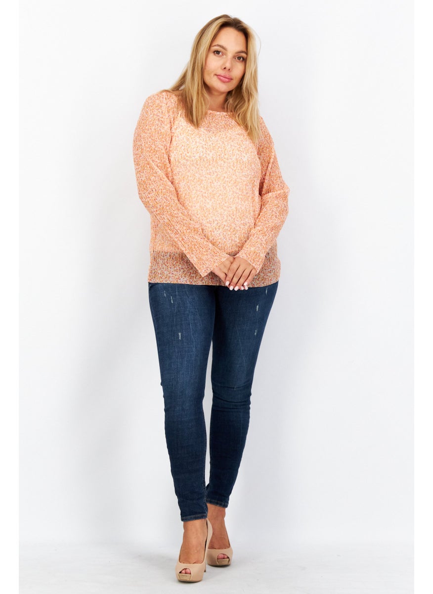 ESPRIT Women Round Neck Long Sleeve Floral Pattern Blouse, Orange Combo  - Image 4