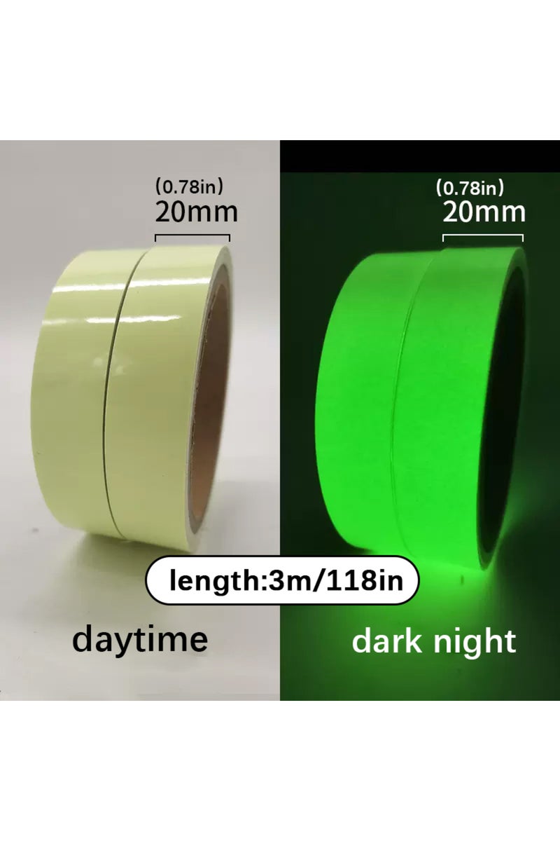 سم × 3 م - 0.78 بوصة × 118 بوصة 【ملصقات مضيئة】 شريط مضيء أسود ليلي، لاصق فلورسنت ذاتي الإضاءة
