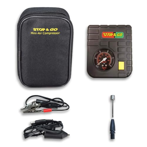 Stop & Go RCP Compact Mini-Air Compressor with 12V Car Adapter & Built in LED Light for Motorcycle, Scooter, ATV, UTV, Golf Cart, & Lawn Mower - Image 1