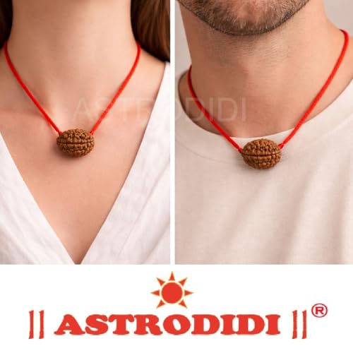 ASTRODIDI Original and Certified 2 Mukhi Rudraksha Bead with Red Thread for Daily Wearing for Men Women Boys and Girls | Natural Two Face Rudraksh Bead | Unisex Design - Image 2
