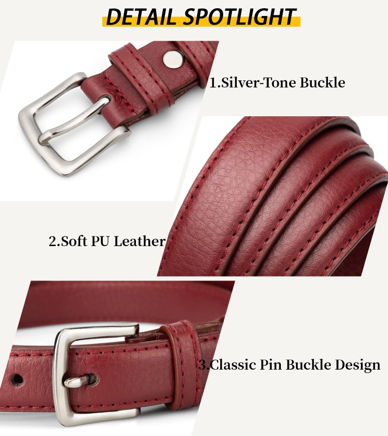 maikun Belt Womens, Womens Waist Pin Buckle Belt, Red, Length 39.4'' - Image 4
