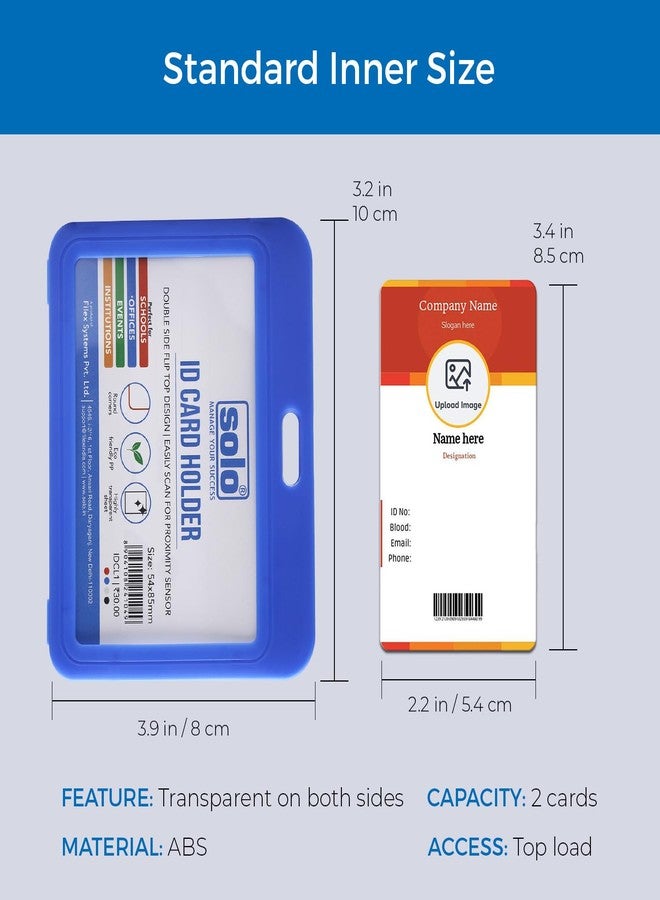 Solo ID Card Holder, Pack of 10 Landscape Badge Case, Double Side Office ID Protector, Plastic Cardholder, Identity Card Tag for Schools, Office, Events (Blue- 8.5 X 5.4 cm) - Image 2