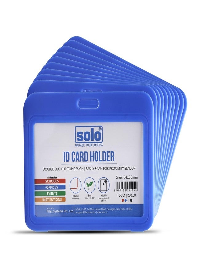 Solo ID Card Holder, Pack of 10 Landscape Badge Case, Double Side Office ID Protector, Plastic Cardholder, Identity Card Tag for Schools, Office, Events (Blue- 8.5 X 5.4 cm) - Image 1