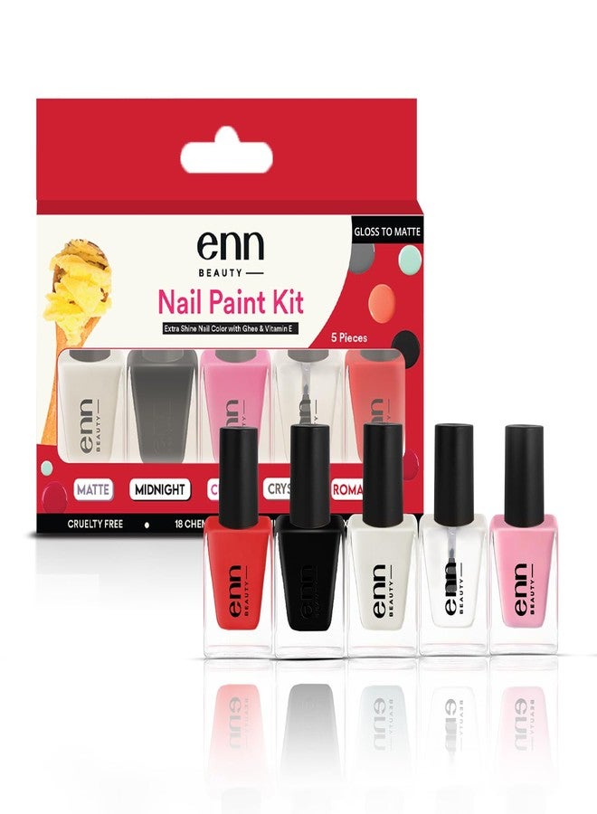 Enn Beauty Nail Paint Kit, Quick drying & Long Lasting Formula With Glossy finish,Paraben Free Nail Polish Set of 5, - Image 1