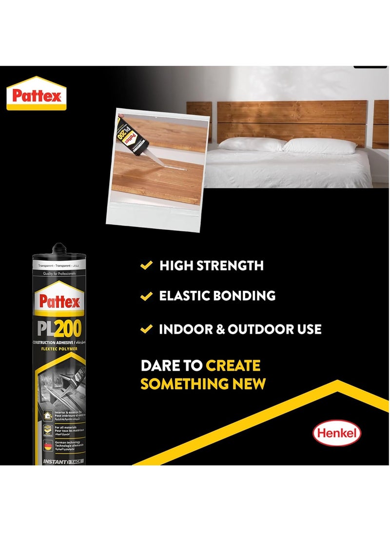 Pattex Henkel Pattex PL200 290g Polymer Based Construction Adhesive -Transparent  - Image 2