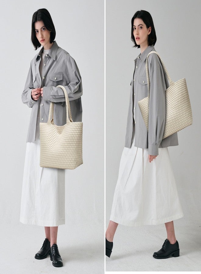 Sumrains Woven Bags for Women Tote Purse: Vegan Leather Shoulder Handbags - Fashion Beach Tote Bags - Large Travel Totes Handwoven Satchel for Holidays (Seashell Color) - Image 2