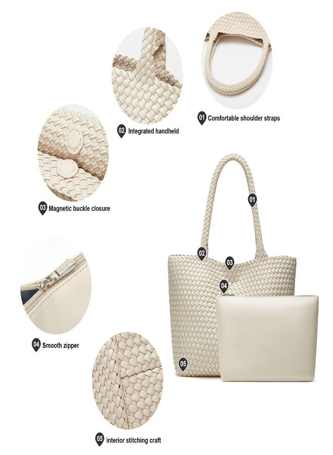 Sumrains Woven Bags for Women Tote Purse: Vegan Leather Shoulder Handbags - Fashion Beach Tote Bags - Large Travel Totes Handwoven Satchel for Holidays (Seashell Color) - Image 4