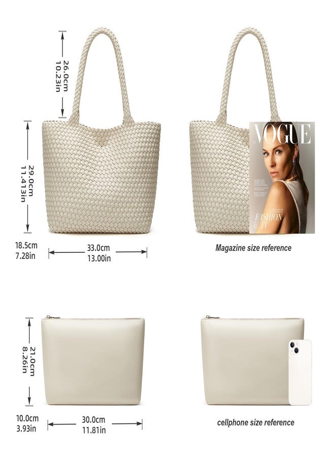 Sumrains Woven Bags for Women Tote Purse: Vegan Leather Shoulder Handbags - Fashion Beach Tote Bags - Large Travel Totes Handwoven Satchel for Holidays (Seashell Color) - Image 5