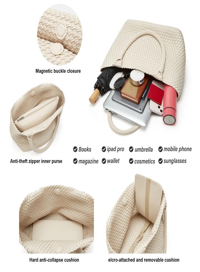 Sumrains Woven Bags for Women Tote Purse: Vegan Leather Shoulder Handbags - Fashion Beach Tote Bags - Large Travel Totes Handwoven Satchel for Holidays (Seashell Color) - Image 3