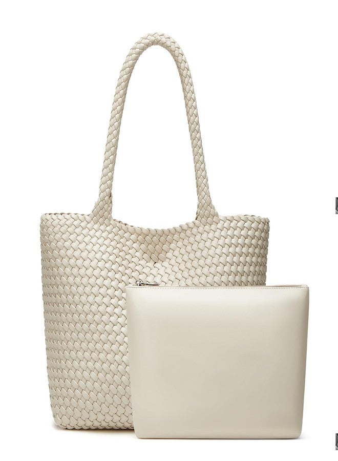 Sumrains Woven Bags for Women Tote Purse: Vegan Leather Shoulder Handbags - Fashion Beach Tote Bags - Large Travel Totes Handwoven Satchel for Holidays (Seashell Color) - Image 1