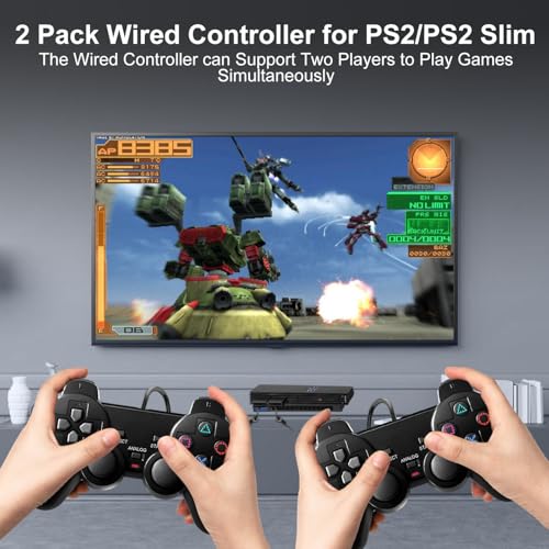 HaeBorl PS2 Controller, 2 Packs Wired Controller Compatible with PS2/PS2 Slim/PS1, PS2 Replacement Wired Controller with Dual Vibration, Black - Image 4