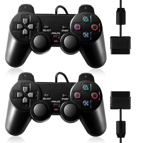 HaeBorl PS2 Controller, 2 Packs Wired Controller Compatible with PS2/PS2 Slim/PS1, PS2 Replacement Wired Controller with Dual Vibration, Black - Image 1