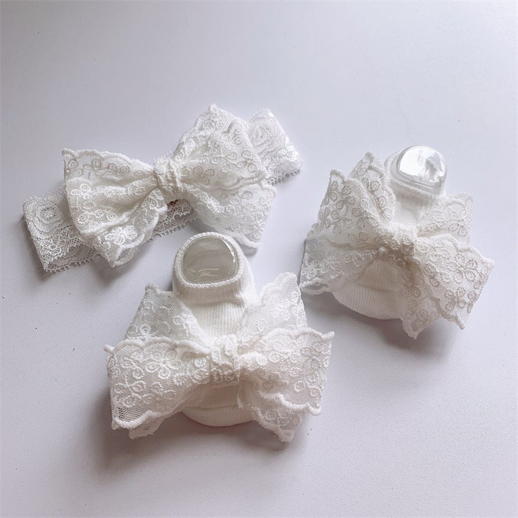 Generic Baby Princess Headband Socks Set Gift White/Lace Bow (Bag) 