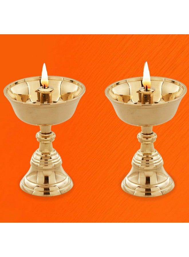 Sacch Brass Akhand Diya for Puja, 2 Piece, Gold - Image 2