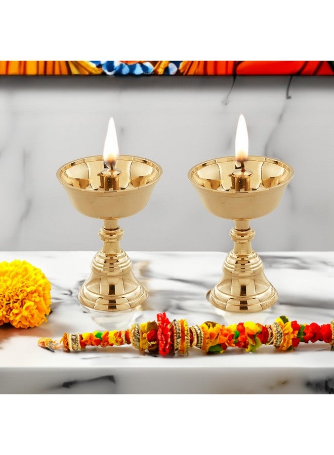 Sacch Brass Akhand Diya for Puja, 2 Piece, Gold - Image 1