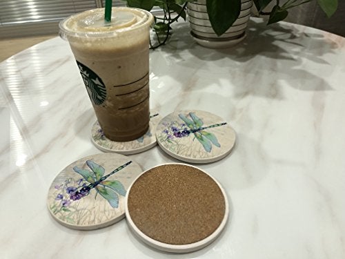Trinsi Absorbent Ceramic Stone Coasters, Dragonfly,Set of 4 Stone Coasters - Image 2