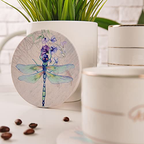 Trinsi Absorbent Ceramic Stone Coasters, Dragonfly,Set of 4 Stone Coasters - Image 3