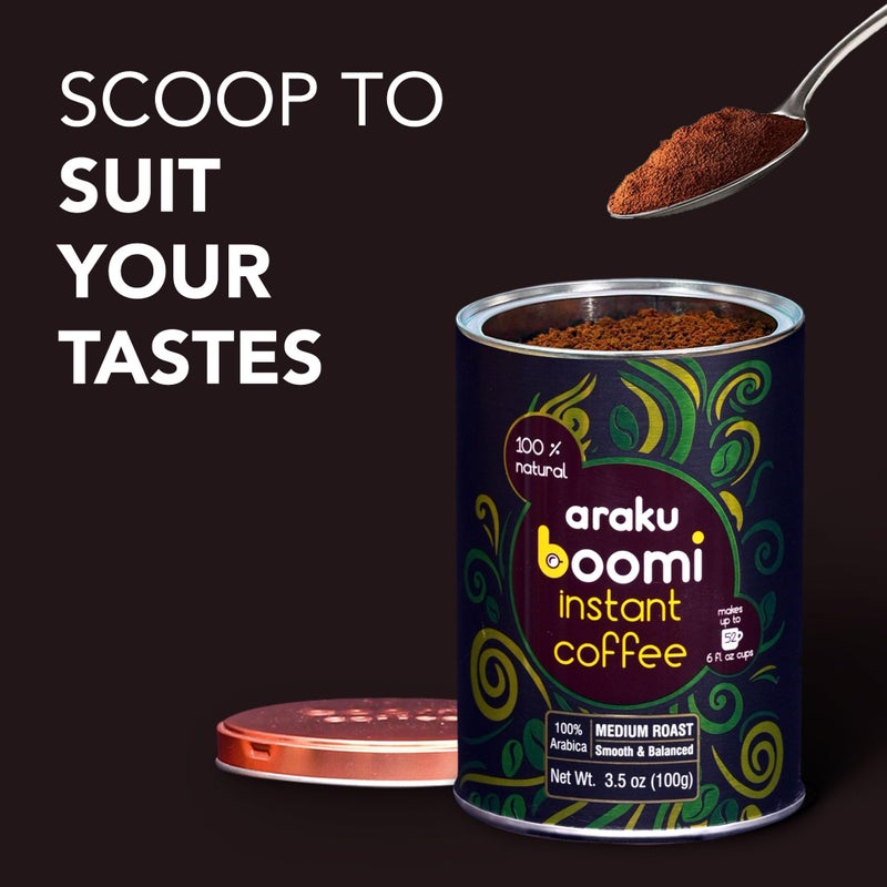 Boomi Premium Single Origin Instant Coffee Powder - Medium Roast, 100% Arabica, Mold & Mycotoxin Free, Low Acid - 3.5oz Tin (1 Pack) - Image 2