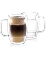 JoyJolt JoyJolt Cadus Glass Coffee Cups Double Wall Insulated Mugs Set of 2 Latte Glasses, 16-Ounces.  - Image 1