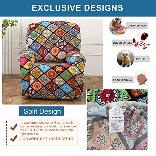 NILUOH Recliner Chair Covers 4-Pieces Stretch Lazy Boy Recliner Covers with Pocket Floral Pattern Reclining Slipcovers Soft Sofa Slipcover Furniture Protector for Pets Kids (Recliner, Pattern 20) - Image 4