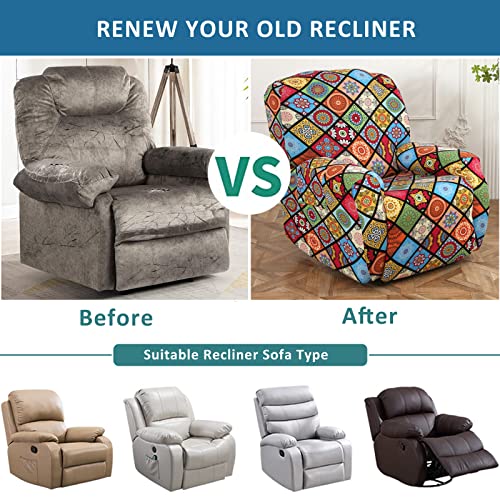 NILUOH Recliner Chair Covers 4-Pieces Stretch Lazy Boy Recliner Covers with Pocket Floral Pattern Reclining Slipcovers Soft Sofa Slipcover Furniture Protector for Pets Kids (Recliner, Pattern 20) - Image 5