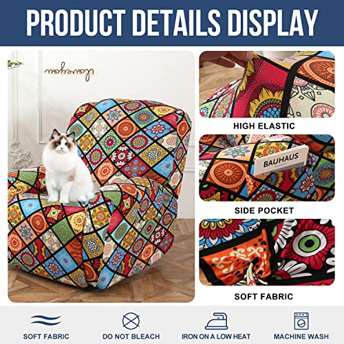 NILUOH Recliner Chair Covers 4-Pieces Stretch Lazy Boy Recliner Covers with Pocket Floral Pattern Reclining Slipcovers Soft Sofa Slipcover Furniture Protector for Pets Kids (Recliner, Pattern 20) - Image 2