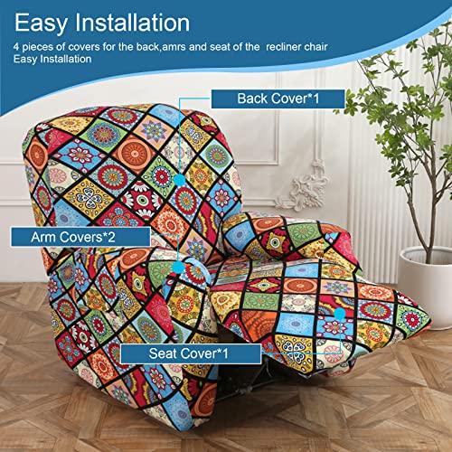 NILUOH Recliner Chair Covers 4-Pieces Stretch Lazy Boy Recliner Covers with Pocket Floral Pattern Reclining Slipcovers Soft Sofa Slipcover Furniture Protector for Pets Kids (Recliner, Pattern 20) - Image 3