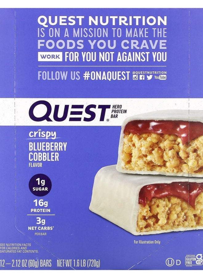 QUEST NUTRITION Hero Protein Bar Crispy Blueberry Cobbler 12 Bars 2.12 oz (60 g) Each 