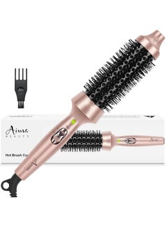 Aima Beauty Aima Beauty Hair Curling Iron Brush 1540mm Ceramic Hot Brush Ion Hair Care Thermal Brush for Root Volume Quickly Heated Curling Brush Create Loose Curls Dual Voltage  60Mins AutoOff Gold 