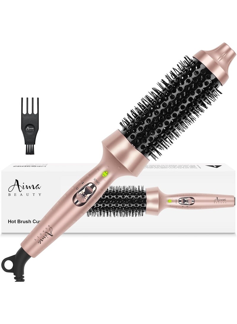 Aima Beauty Aima Beauty Hair Curling Iron Brush 1540mm Ceramic Hot Brush Ion Hair Care Thermal Brush for Root Volume Quickly Heated Curling Brush Create Loose Curls Dual Voltage  60Mins AutoOff Gold 