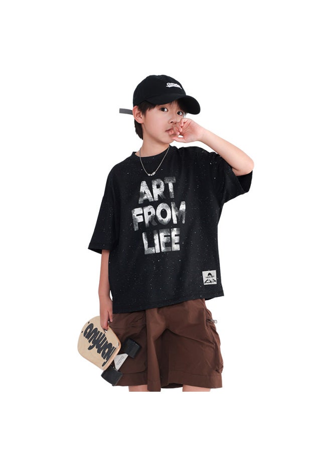 Boys' Summer Korean-style Silver-spattered Short-sleeve T-shirt  New Model For Teenagers And Children, Cool Summer Half-sleeve Top