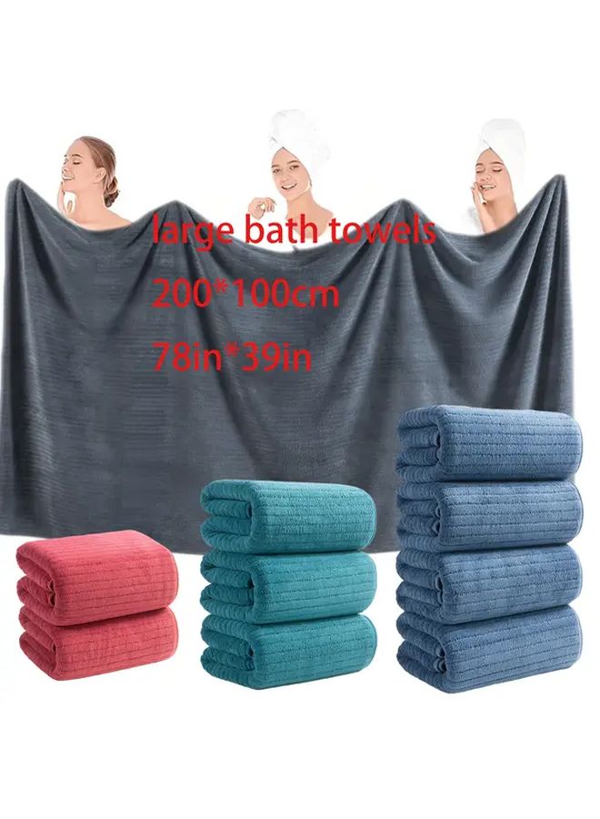 4pcs Extra Large Striped Coral Fleece Bath Towel Set Light Grey 39.37x78.74 Inch Soft Absorbent Quick Drying For Home Bathroom Beach Swimming Fitness Activities - Image 4