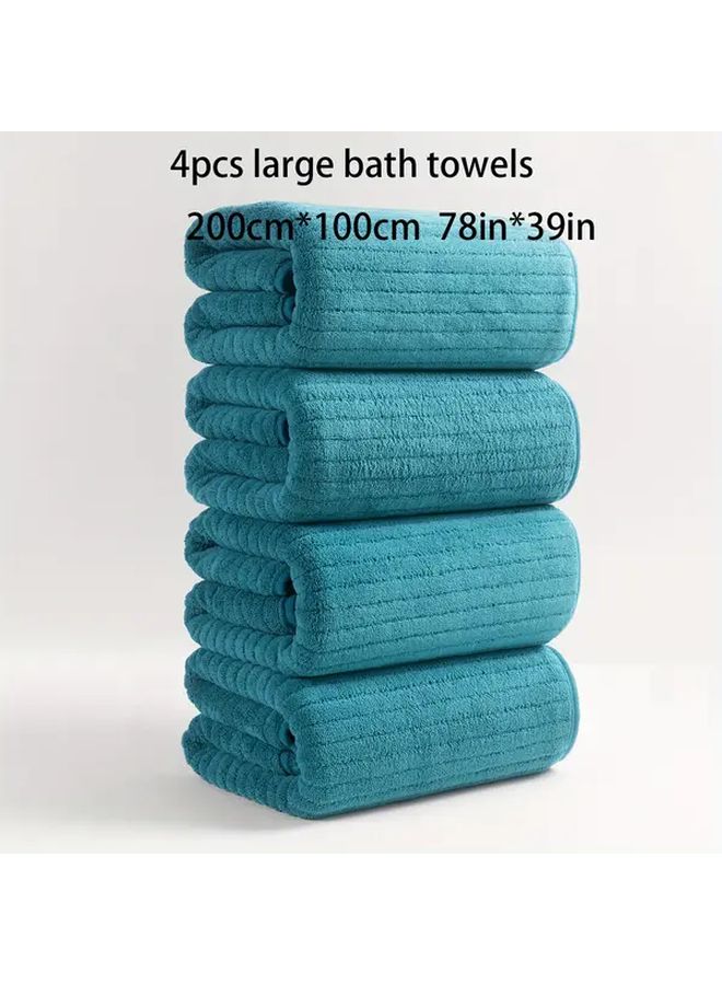 4pcs Extra Large Striped Coral Fleece Bath Towel Set Light Grey 39.37x78.74 Inch Soft Absorbent Quick Drying For Home Bathroom Beach Swimming Fitness Activities - Image 1