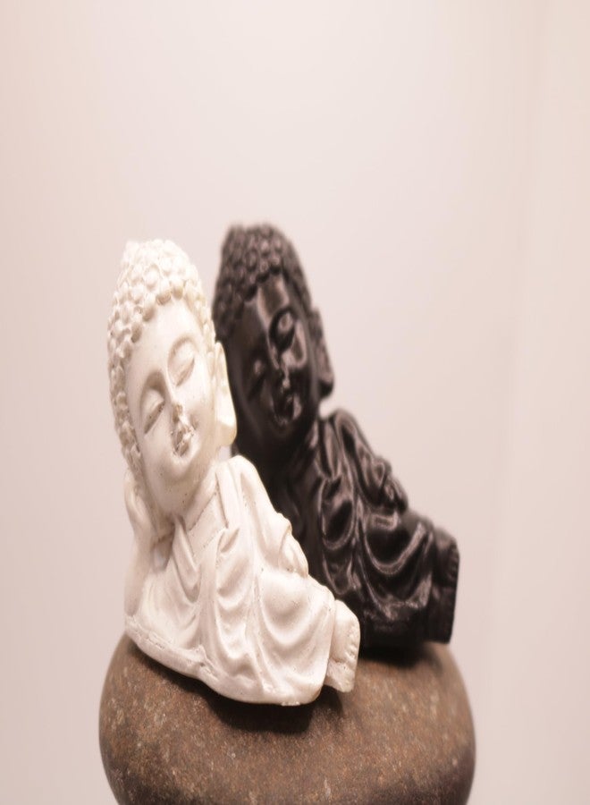 WOWTAG Reclining Baby Buddha Statues (Black & White) - Resin Idol on Natural Stone Base - Zen Decor for Home, Office & Gifts - Image 1