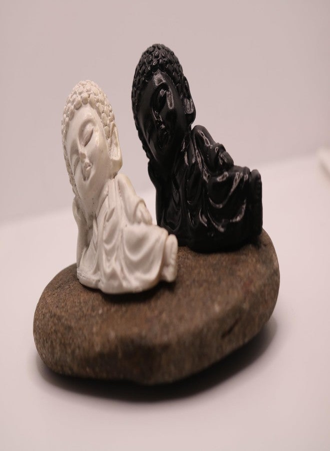 WOWTAG Reclining Baby Buddha Statues (Black & White) - Resin Idol on Natural Stone Base - Zen Decor for Home, Office & Gifts - Image 2