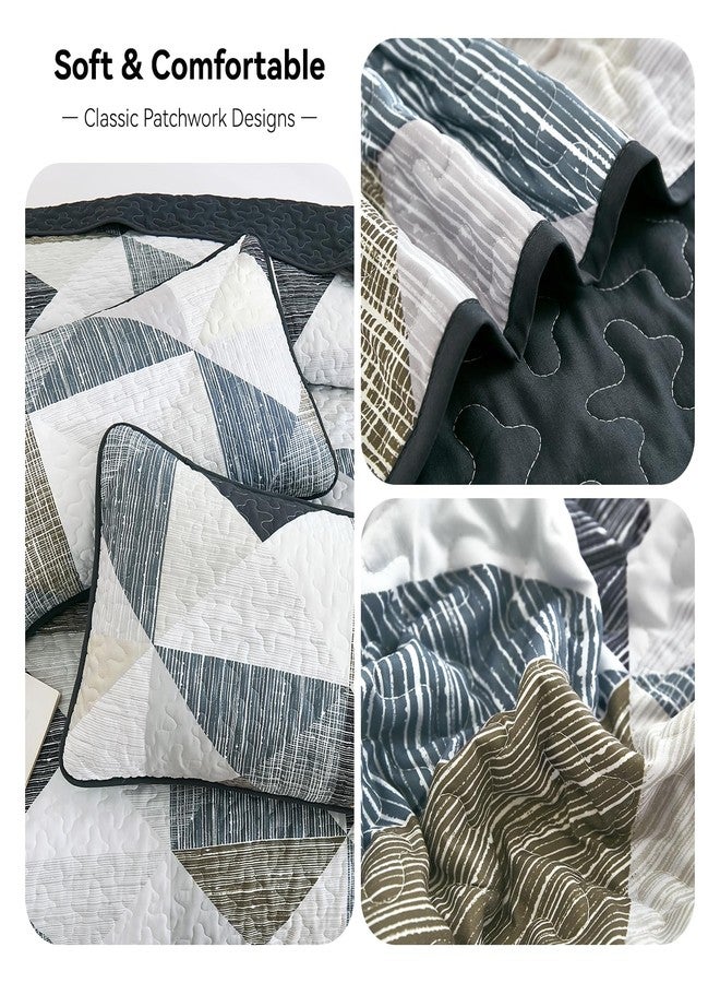 Dintszyayue King Size Quilt Grey Blue, 3 Pieces Patchwork Bedspread Bedding for King Size Bed, Soft Lightweight Microfiber Geometric Coverlet Set for All Season Quilts with 2 Pillowcases - Image 5