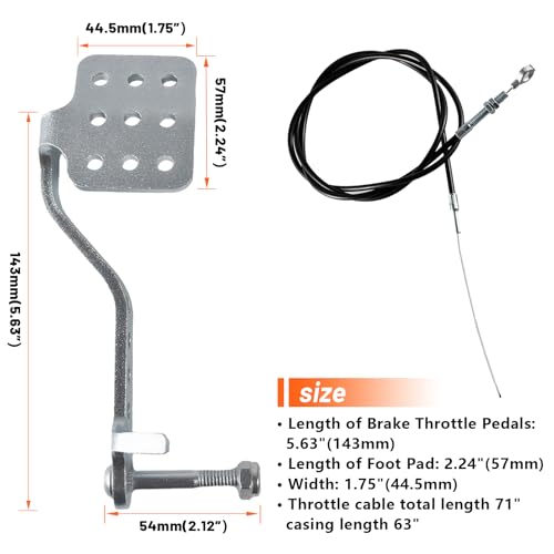 JOIQEXJ Go Kart Pedals Brake Pedal Kit Brake Pedal with 71 Throttle Cable for 196cc 65hp Radio Flyer Carter for Yerf Dog for Manco Kandi Carter for Azusa Racing Go Kart Cart Parts and Accessorise - Image 3