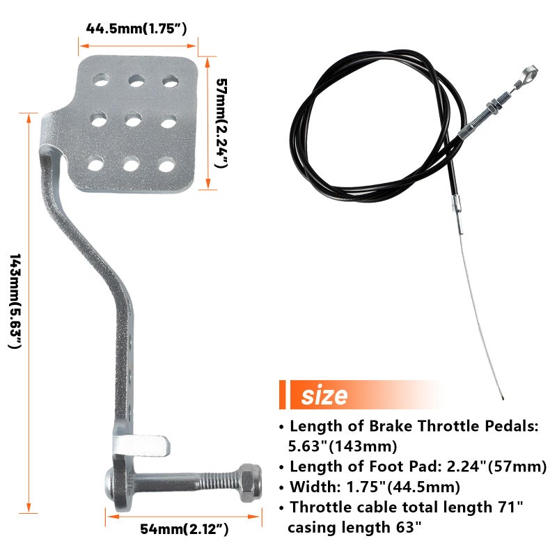 JOIQEXJ Go Kart Pedals Brake Pedal Kit Brake Pedal with 71 Throttle Cable for 196cc 65hp Radio Flyer Carter for Yerf Dog for Manco Kandi Carter for Azusa Racing Go Kart Cart Parts and Accessorise - Image 4