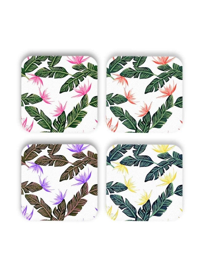 Tee Mafia Printed Banana 4 Leafs Tea Costers | MDF Wood Material Coaster | Home Décor (Set of 4) - Image 1