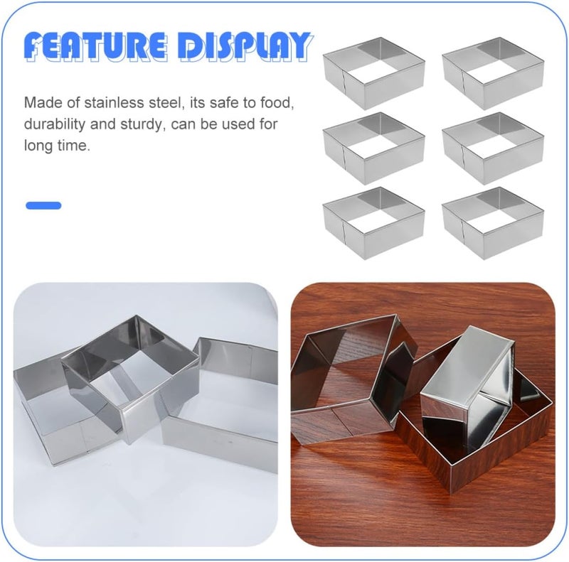 Square Stainless Steel Cookie Cutter Set 6pcs, Square-shaped Baking Biscuit Mold for Home Baking, Sturdy Steel Square Cookie Cutter Tools for Pastry and Dough - Image 3