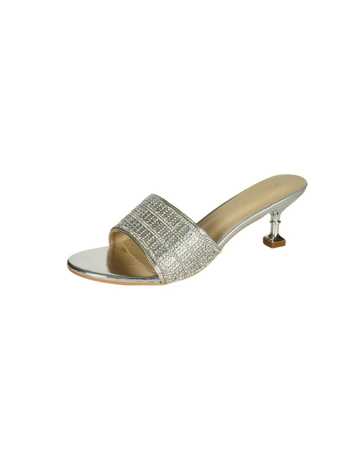 ZAYNA 221-115 Zayna Ladies  Fashion Mid Heel Slip on 6F5972-12 Silver