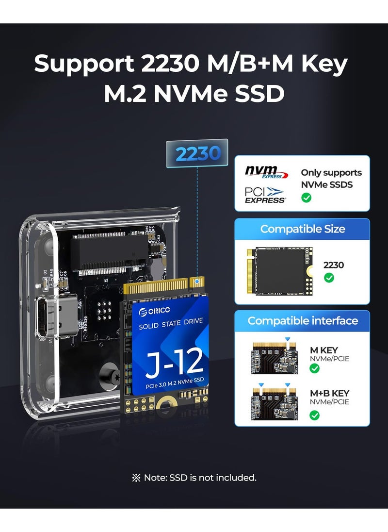 SYOSI - M.2 2230 NVMe SSD Enclosure Clear, 10Gbps USB C 3.2 Gen2 to NVMe Adapter for iPhone 15 Pro Max ProRes, Prevents Write Data Loss, M.2 Reader Supports UASP, Trim, Support M-Key(B+M Key) - TC20 - Image 1