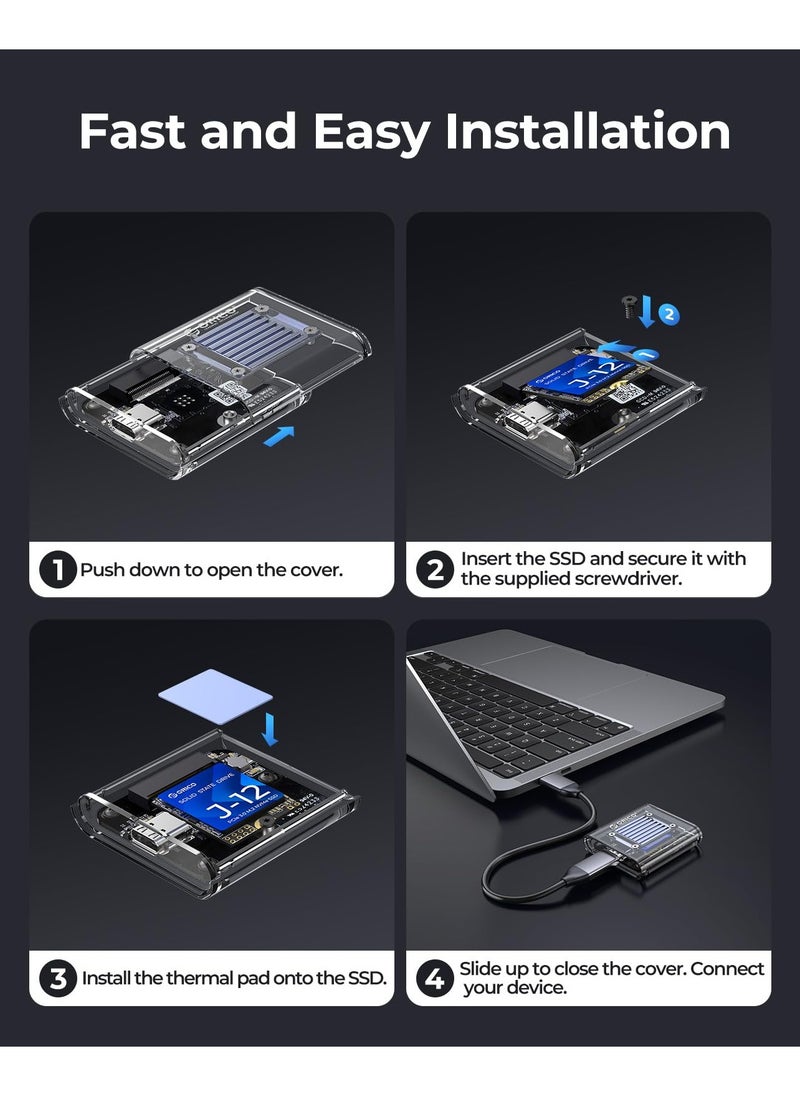 SYOSI - M.2 2230 NVMe SSD Enclosure Clear, 10Gbps USB C 3.2 Gen2 to NVMe Adapter for iPhone 15 Pro Max ProRes, Prevents Write Data Loss, M.2 Reader Supports UASP, Trim, Support M-Key(B+M Key) - TC20 - Image 1