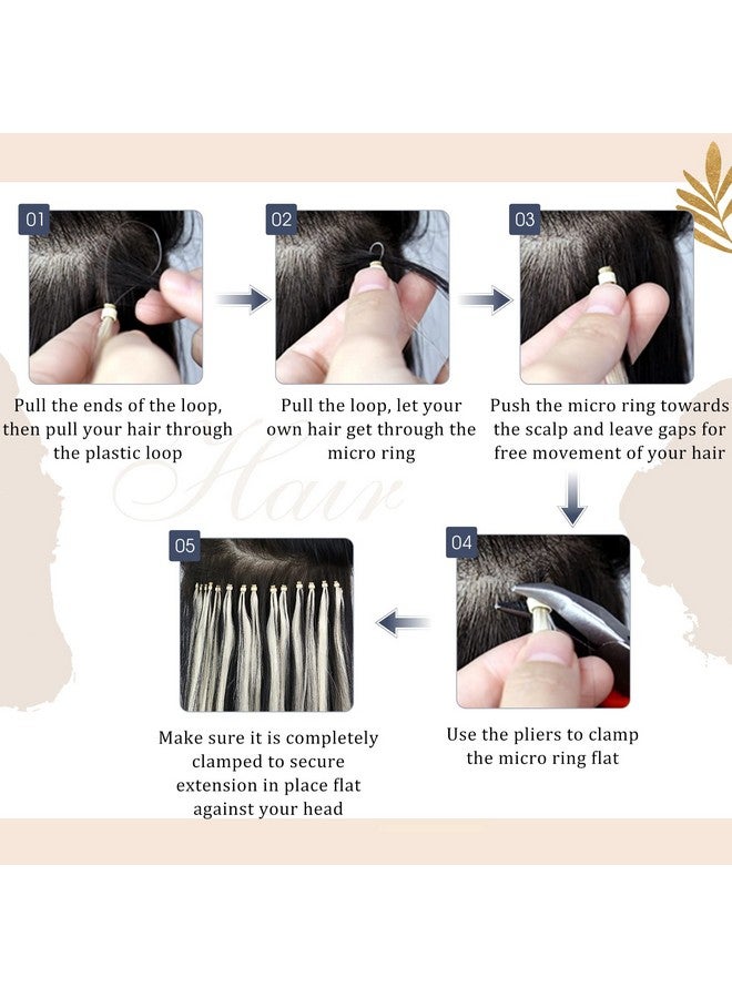 Ugeat Micro Ring Hair Extensions Human Hair For Black Women 14 Inch Micro Bead Extensions Remy Hair Extensions 1G/S 50S Jet Black Hair Extensions Real Human Hair Natural Hair Extensions Microlink - Image 5