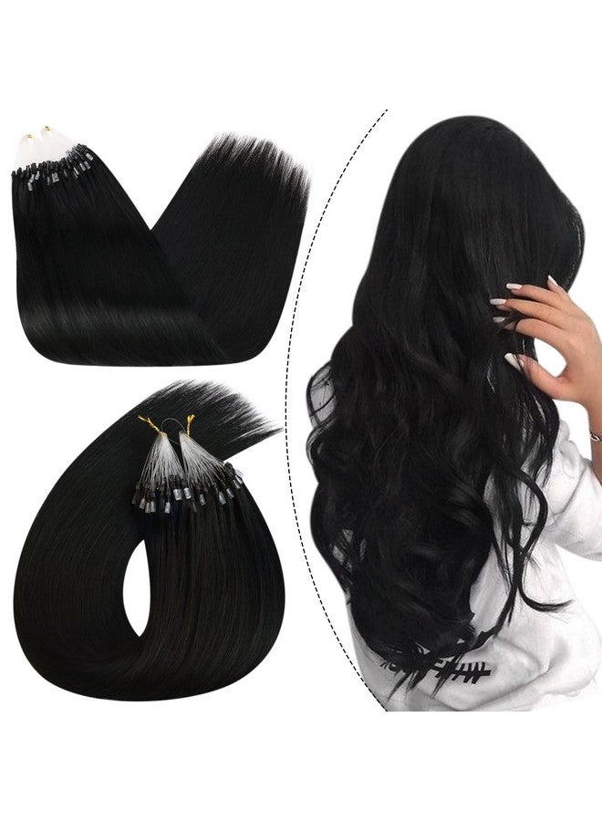 Ugeat Micro Ring Hair Extensions Human Hair For Black Women 14 Inch Micro Bead Extensions Remy Hair Extensions 1G/S 50S Jet Black Hair Extensions Real Human Hair Natural Hair Extensions Microlink - Image 1