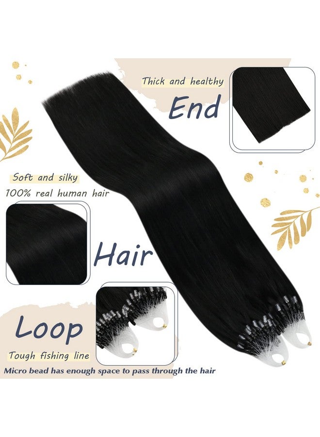 Ugeat Micro Ring Hair Extensions Human Hair For Black Women 14 Inch Micro Bead Extensions Remy Hair Extensions 1G/S 50S Jet Black Hair Extensions Real Human Hair Natural Hair Extensions Microlink - Image 2