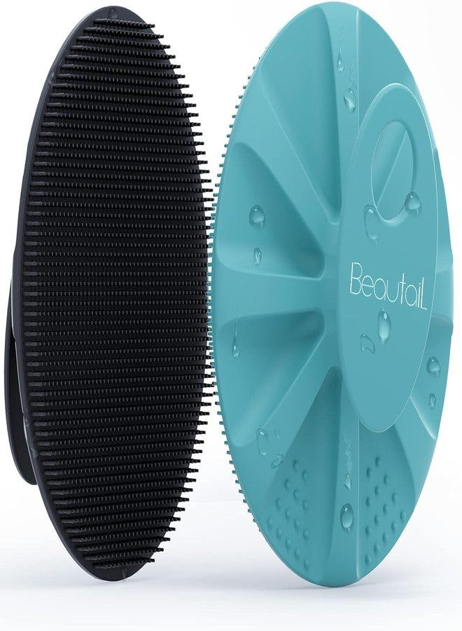 BEAUTAIL Silicone Body Scrubber 2 Pack, BEAUTAIL Shower Bath Wash Brush, Gentle Exfoliating Scrub Cleansing Loofah for Women Men Baby Sensitive Skin, Easy to Clean, Lather Nicely, More Hygienic, Black+Cyan - Image 1